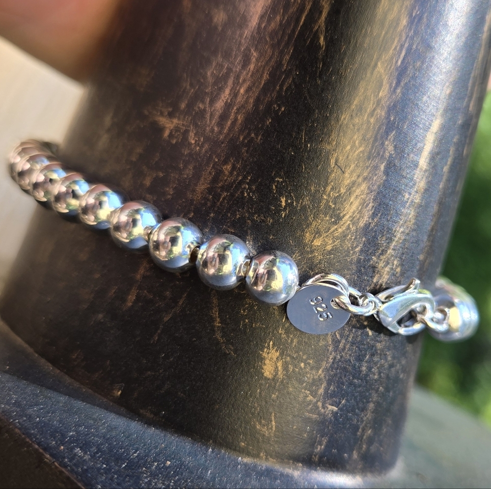 Sterling Silver 925 Ball Bracelet 8" - Picture 10 of 10